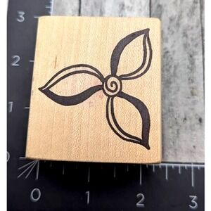 Magenta Flower Swirl Center Three Petal Rubber Stamp Wood #i69